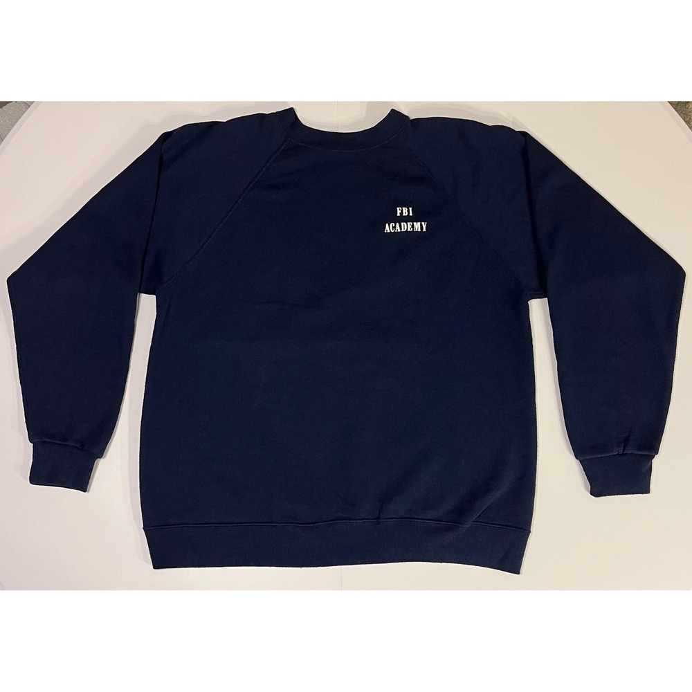 VTG USA Made FBI Academy Navy Blue Raglan Sleeve Sweatshirt Mens L (fits like M)
